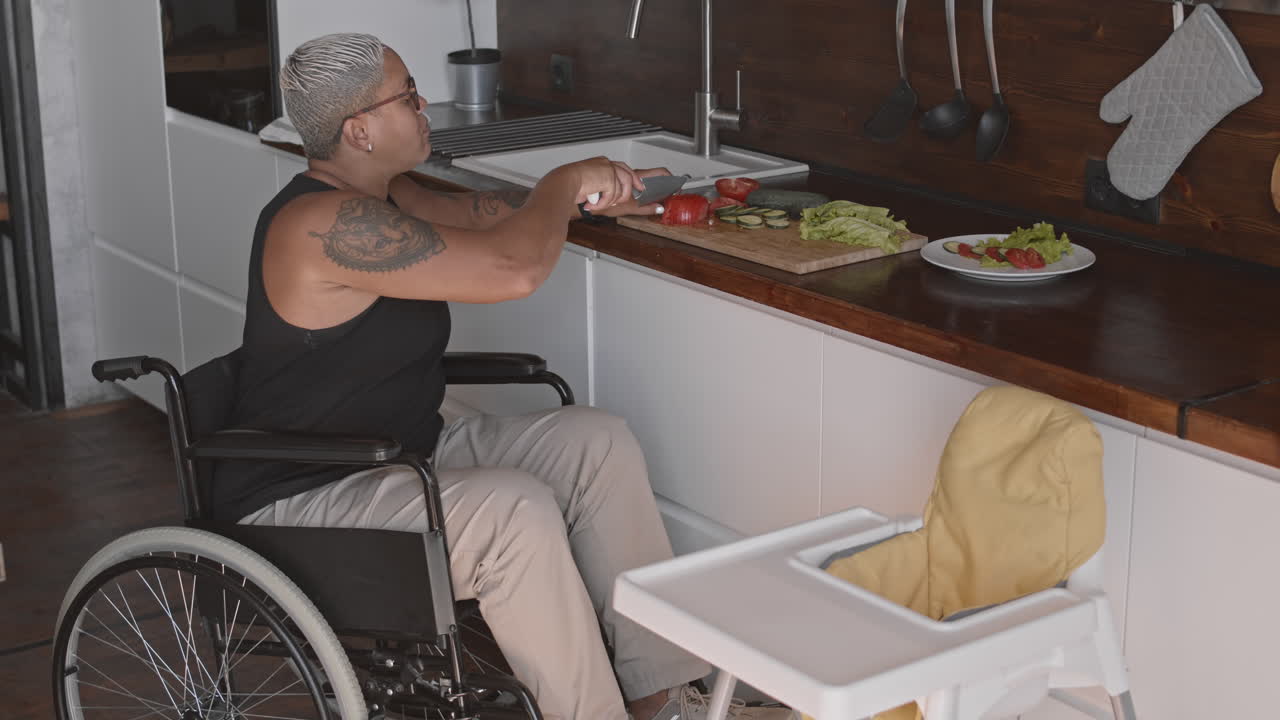 Mother with Disability Making Food