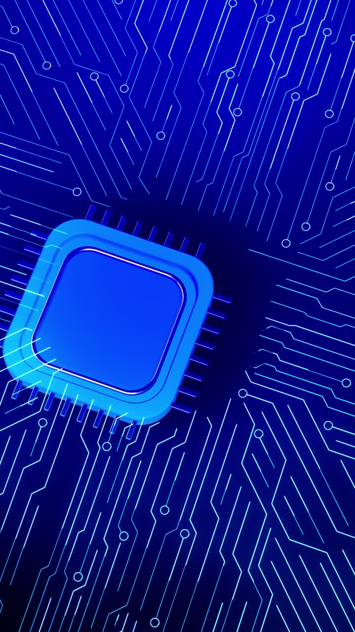 Dynamic video footage showcasing glowing blue digital circuit pattern featuring push button