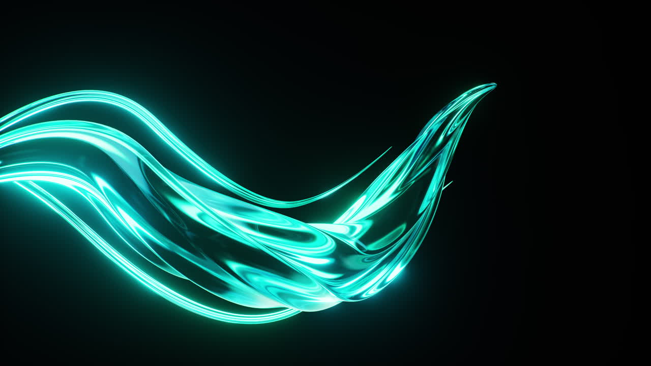 Sfondo con linee curve al neon trasparenti e fluide, rendering 3D