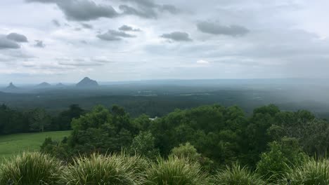 panning view of glass house mountains from mary cairncross reserve, sunshine coast, qld