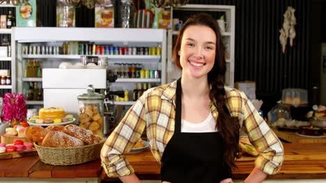 Portrait-of-smiling-waitress-standing-with-hands-on-hips