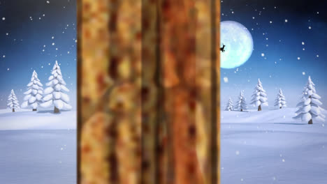 Animation-Einer-Winterlandschaft-Mit-Weihnachtsdekoration,-Gesehen-Durch-Ein-Fenster