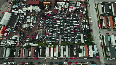 high-angle-of-scrap-auto-yard-in-Melrose-Park,-Illinois-USA