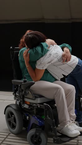 a touching moment: two friends embracing