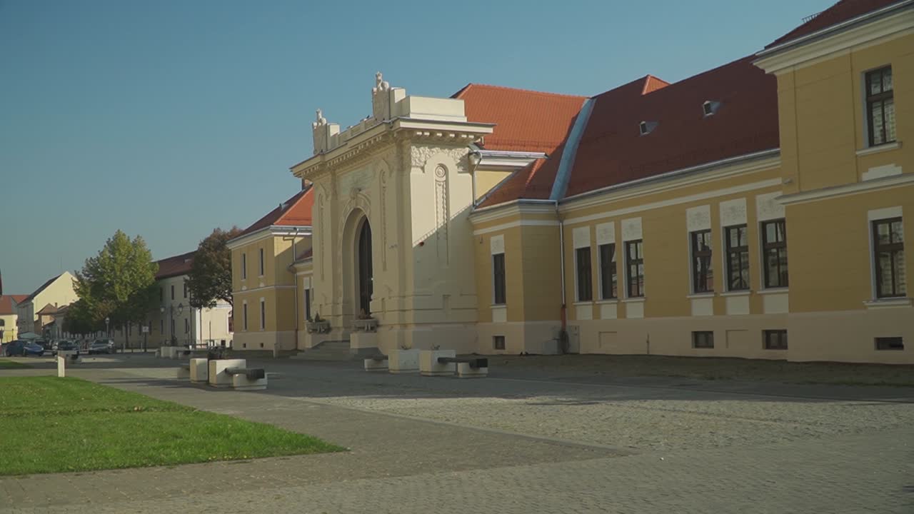 The Peaceful Historical Place In Alba Iulia City Romania With Ancient Structural Houses And Clean Surroundings - Wide Shot