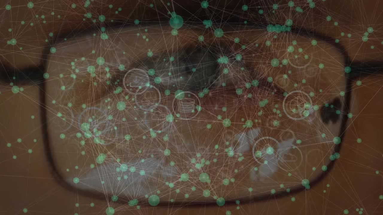 안경 을 입은 백인 남자 의 눈 위 에 있는 연결 과 아이콘 의 애니메이션