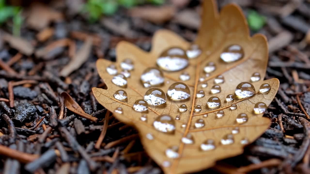물방울이 있는 가을 잎