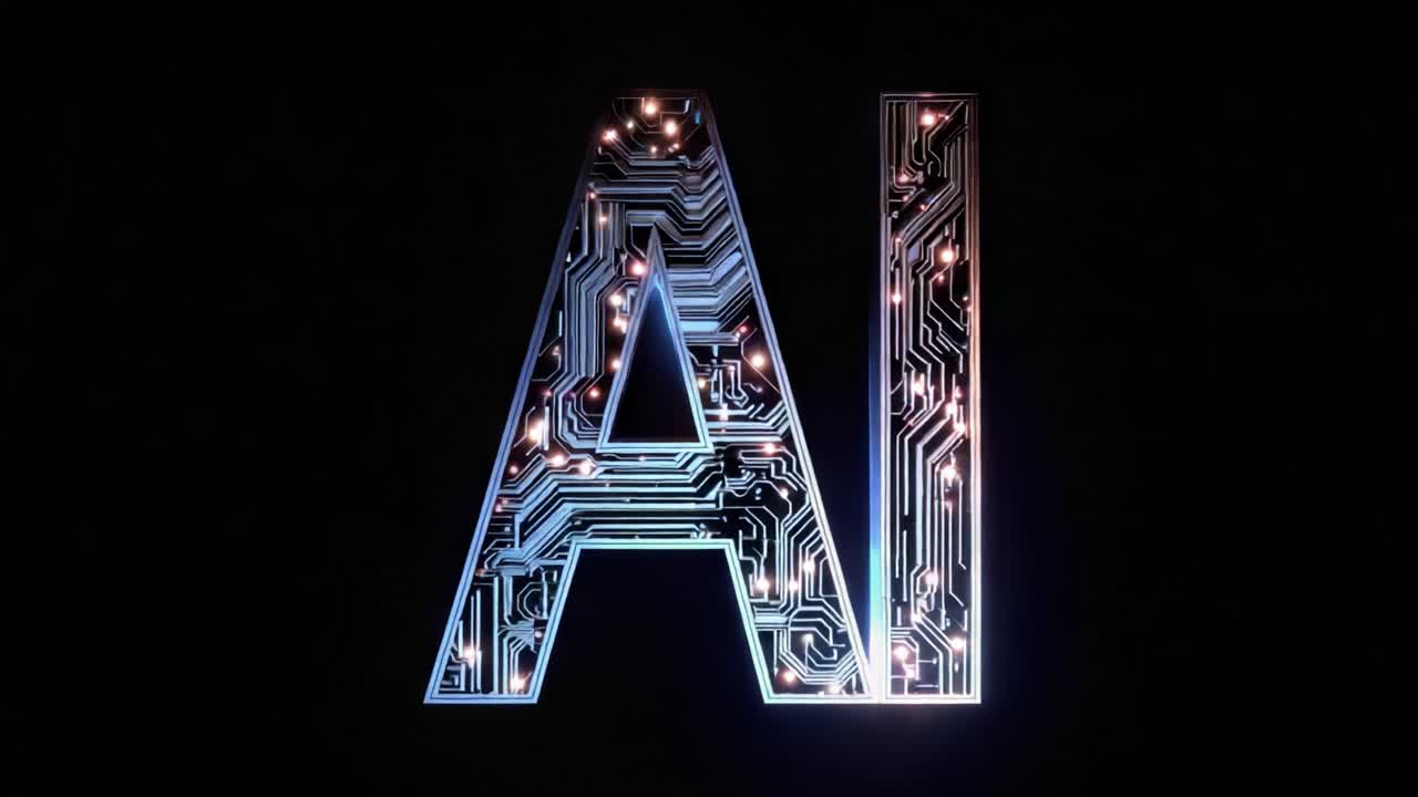 Exploring the Future of Technology: A Showcase of Artificial Intelligence Symbolized by a Glowing AI Display Enriched with Circuit Board Patterns and Light Effects