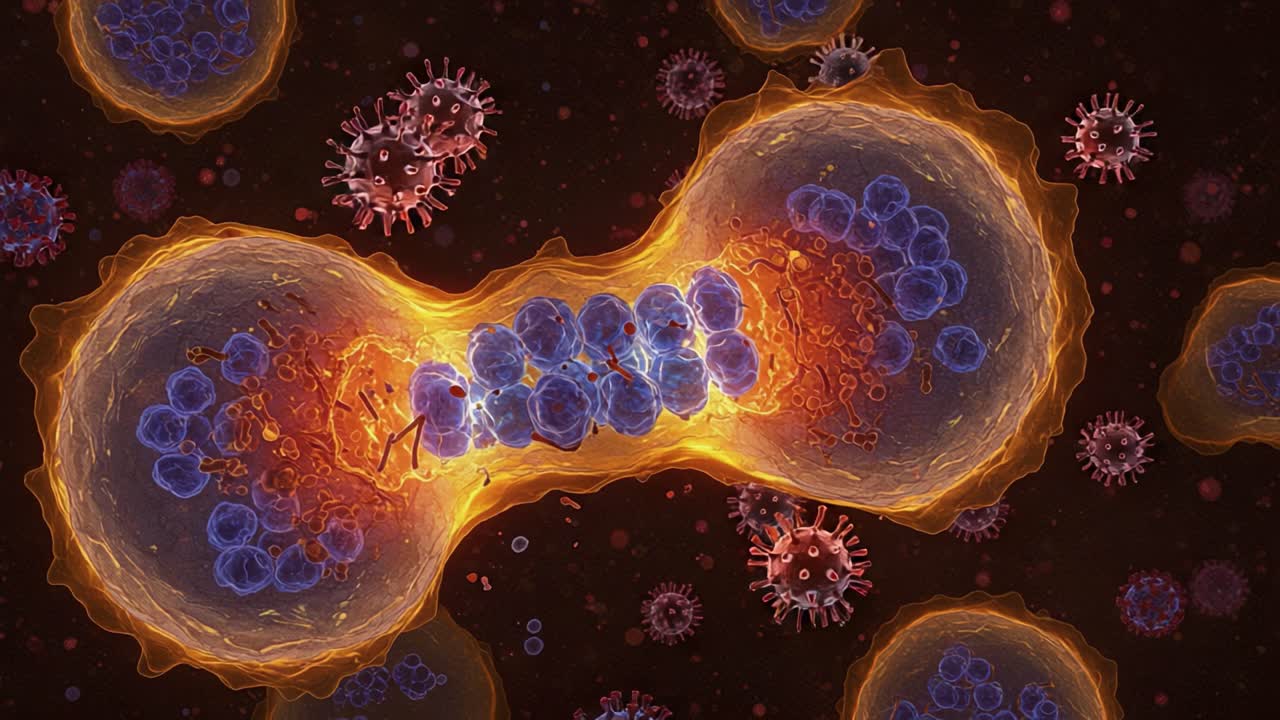 Detailed Visualization of Cellular Division Process Highlighting the Interaction Between Cells and Viruses in a Microscopic Environment