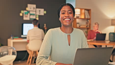 Office-laptop,-portrait-and-happy-black-woman