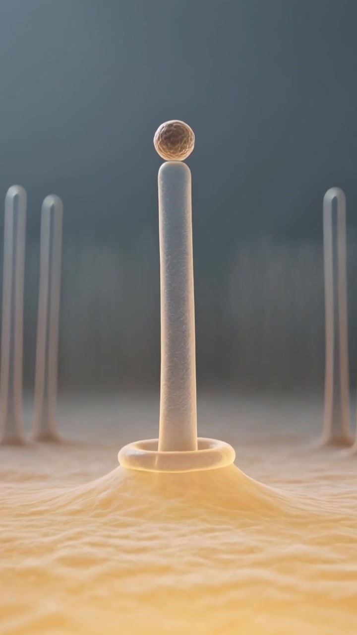 Vertical video: Floating textured orb approaching central pillar in studio, forming ring to balance