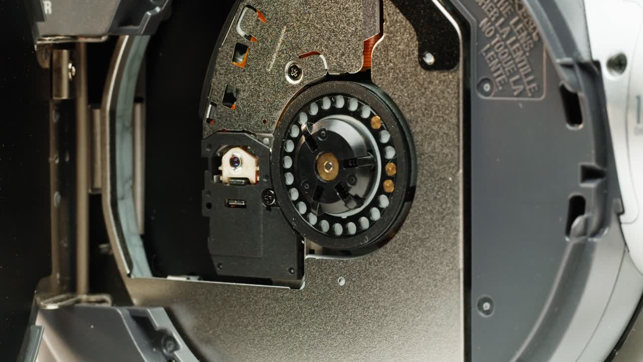 Vintage cd music player close-up. Using portable music player for listening with compact disc