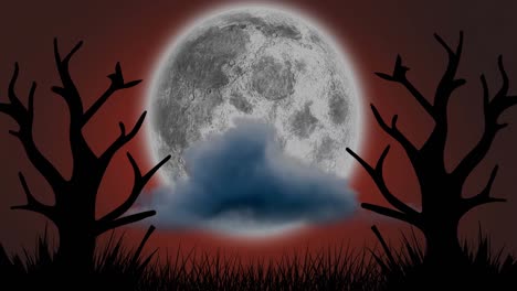 animation of trees moving over moon and clouds