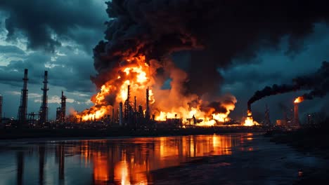 una gran planta industrial con mucho humo saliendo de ella