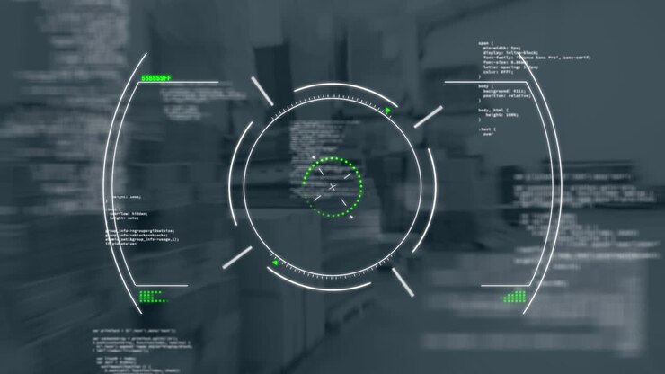 Animation af scanning af område og finansiel databehandling over lagerbygning