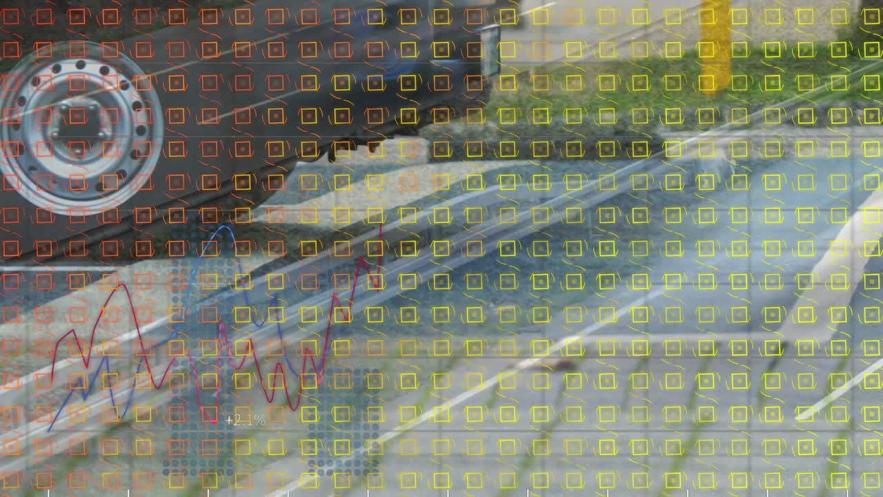 Animation of data processing and shapes over road