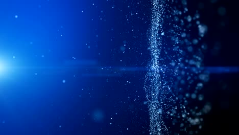 seamless loop,blue background, digital signature with wave particles, sparkle, veil and space with depth of field. the particles are white light lines.