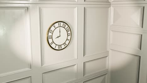 3d animation showing a clock on a white wooden wall inside a home