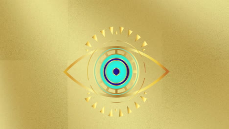 digital animation of logo design with eye floating against golden background