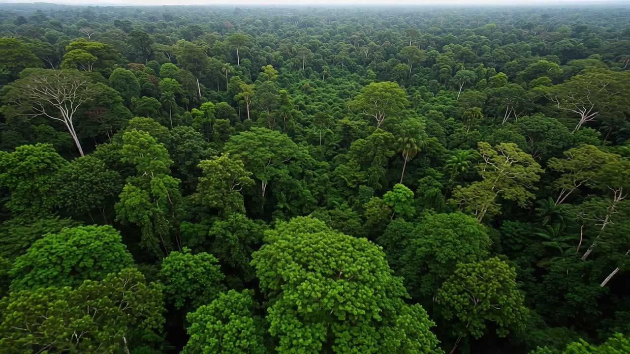 Lush Green Canopy of a Tropical Forest: Aerial View Revealing the Dense Biodiversity and Vibrant Ecosystem of a Thriving Forest Landscape