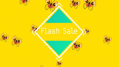 Animation-Eines-Flash-Sale-Textes-über-Schmetterlingen,-Die-Sich-In-Hypnotischer-Bewegung-Bewegen