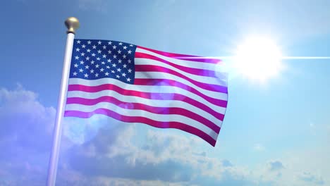 usa us american flag medium shot waving against blue sky cg flare 4k