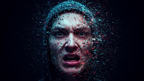 Vivid and intense expressions of deep emotion are beautifully captured in digital art, revealing pixels and shattered fragments