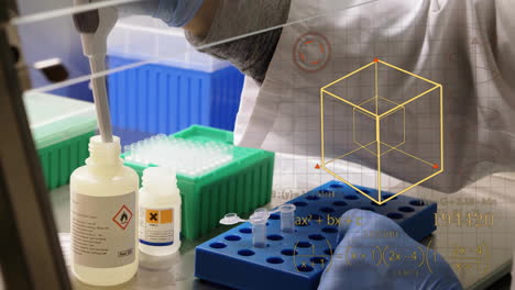 animación del procesamiento de datos científicos sobre el científico en el laboratorio