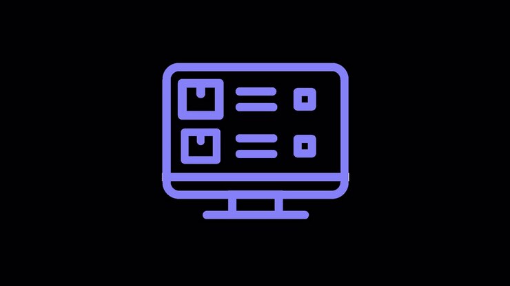 Animated Icon of a Monitor Displaying a Product List with Checkboxes