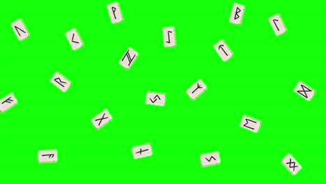 animación con símbolos de runas mágicas en pantalla verde. runas patrón étnico sin costuras. alfabeto rúnico, futhark. antiguos símbolos ocultos nórdicos, letras vikingas negras talladas en piedra. video gráfico en movimiento 4k