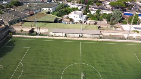 soccer field aerial view from drone, italy