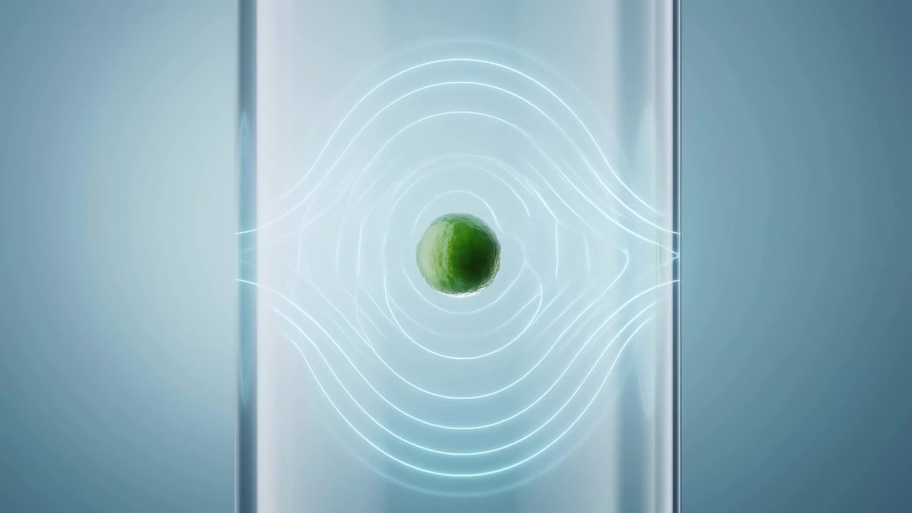 This video showcases repeating circular wave patterns set against a modern abstract background with vertical lines, creating a dynamic and modern visual experience. The use of green.