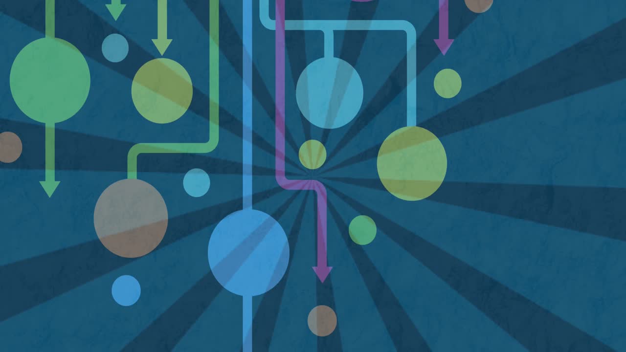 배경에서 회전하는 파란색 줄무 ⁇  위의 연결 네트워크의 애니메이션