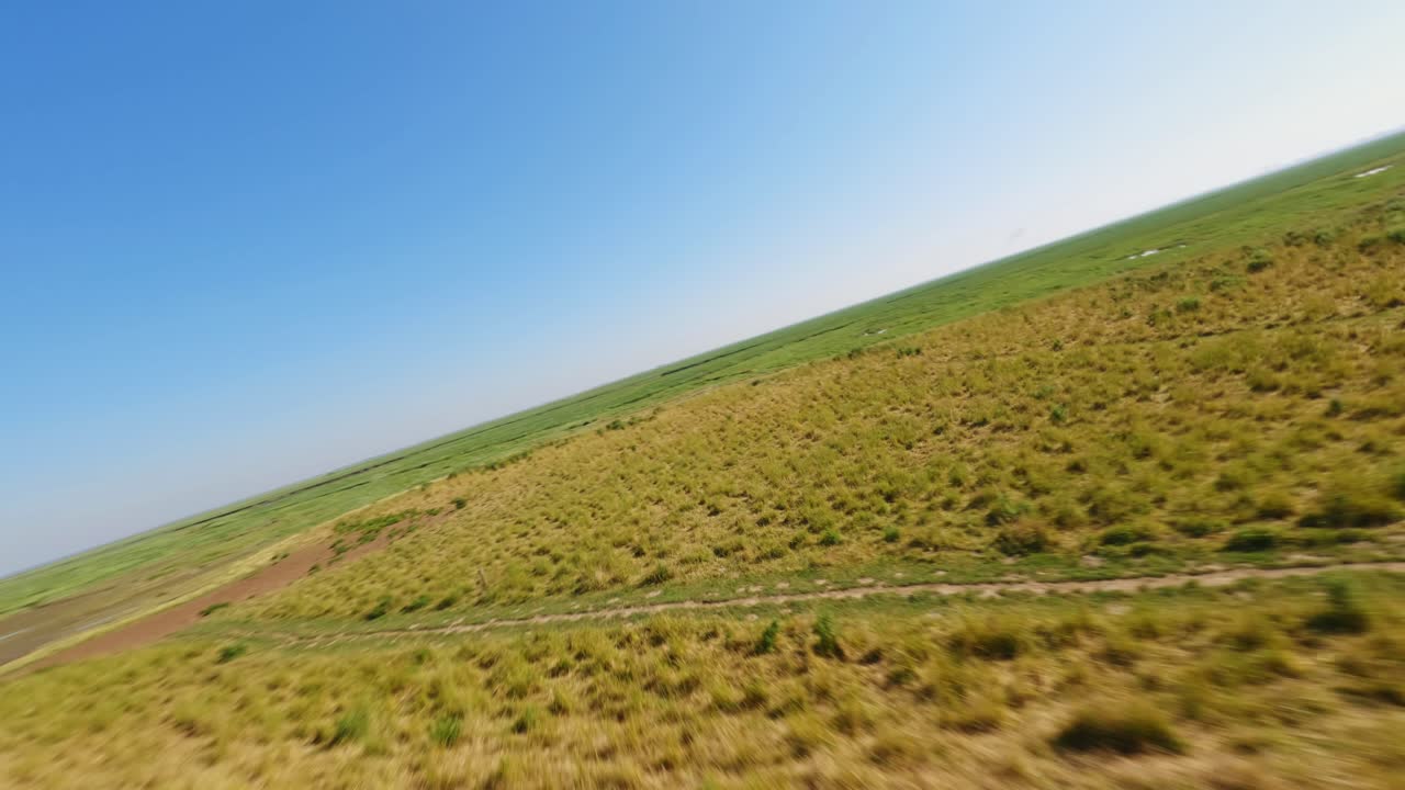 fpv 드론은 네덜란드 zeeland에 있는 자연 보호 구역인 거대한 녹색 습지대 가장자리를 가로질러 고속으로 날아갑니다.