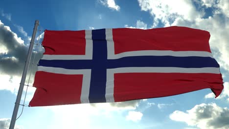 bandera noruega ondeando en el viento contra el cielo azul profundo. tema nacional, concepto internacional