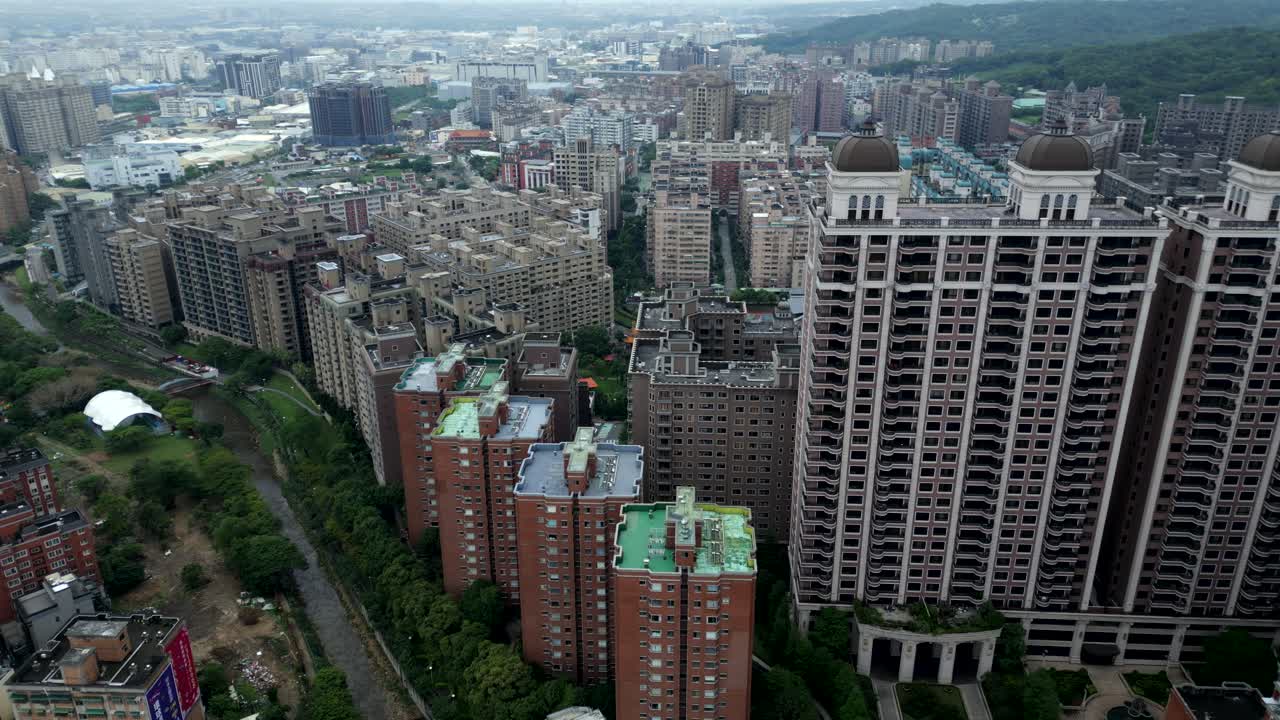Urban buildings, parks, and green spaces in luzhu district, taoyuan city, taiwan, aerial view