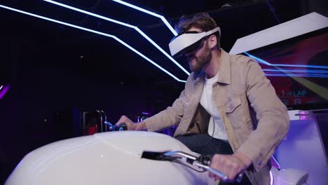 man in vr motorcycle simulator experience