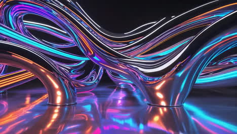 abstract chrome tubes with neon reflections
