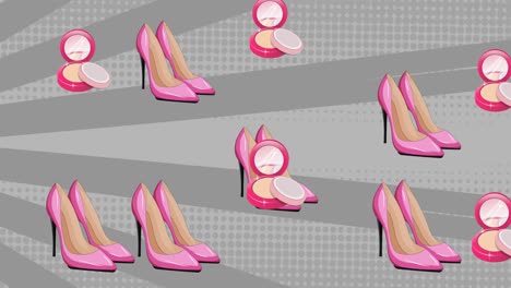 animación de iconos de polvo y zapatos sobre fondo verde