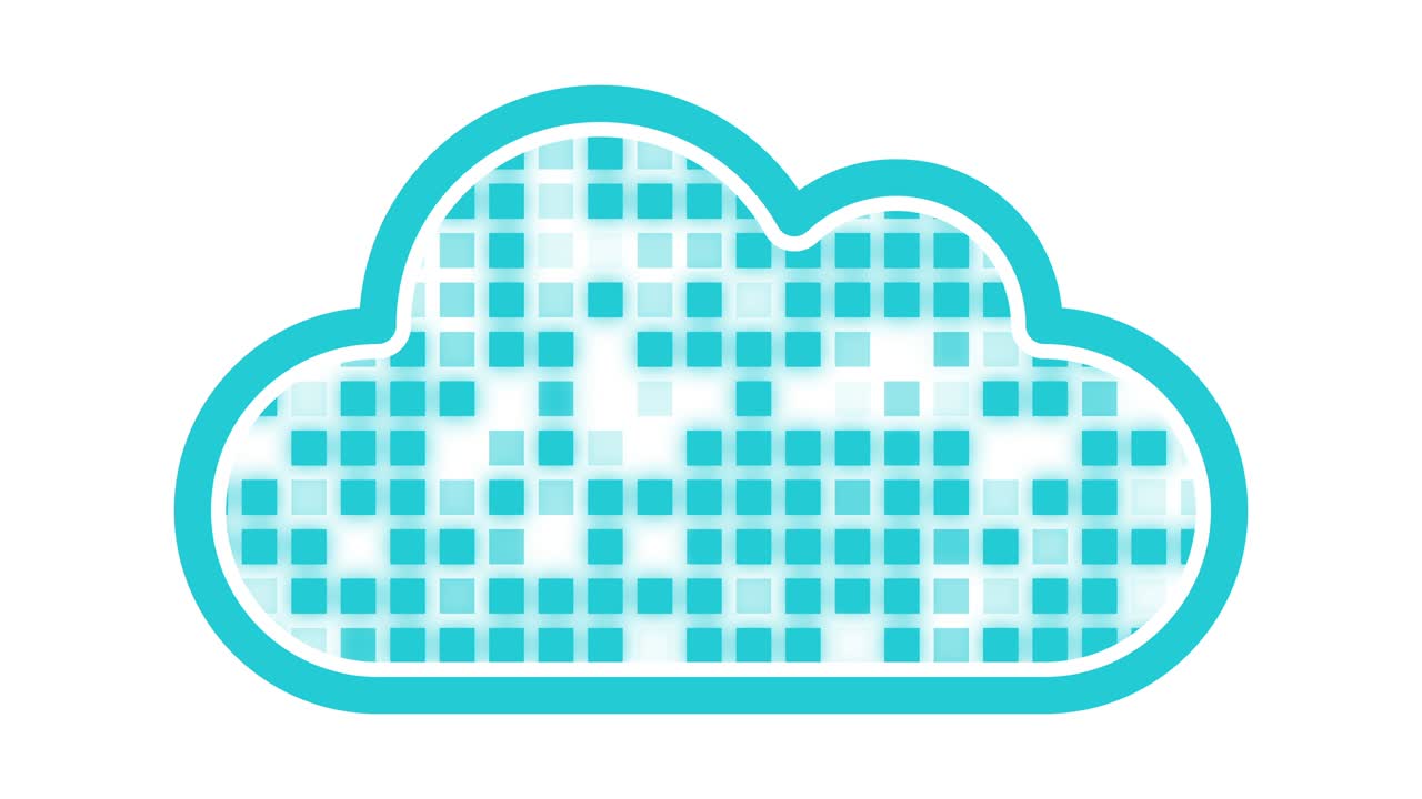 animación de ilustración del concepto de computación en la nube (bucle sin costuras, color azul claro sobre fondo blanco)