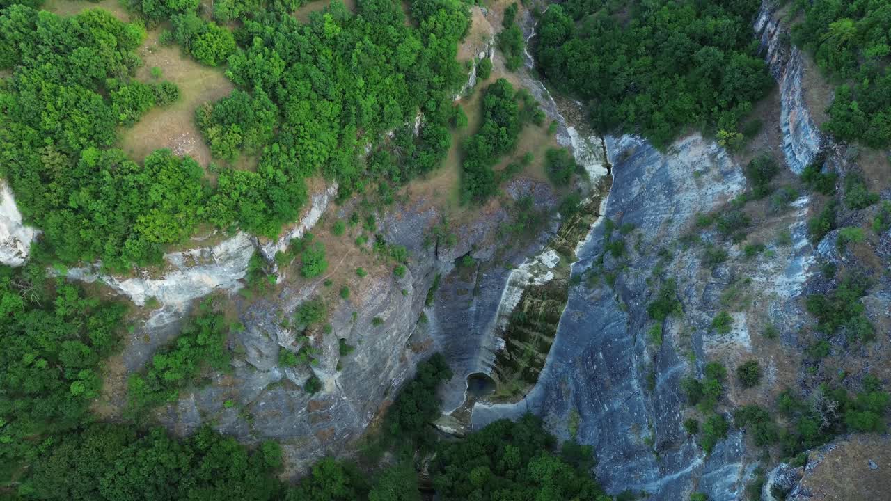Greece waterfall Tsoukas Agia Anna no water dry in summer North Greece aerial drone Macedonia