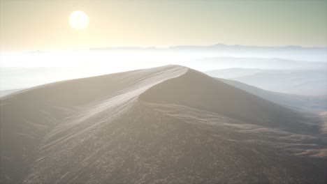 dunas de arena roja del desierto en la niebla