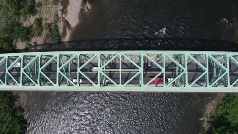 Aerial-view-of-Easton-PA-and-Delaware-River-birds-eye-view-of-traffic-on-bridge