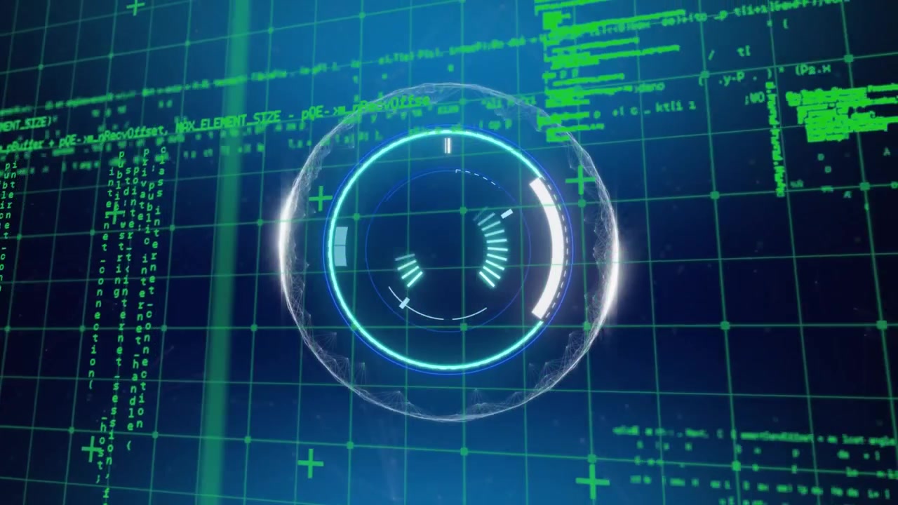 Digital HUD Interface with Floating Code and Data Visualization