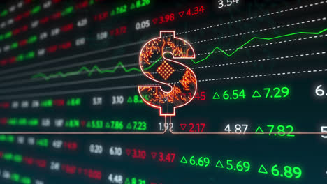 Animación-Del-Signo-Del-Dólar-Americano-Con-Placa-De-Circuito-Sobre-Procesamiento-De-Datos-Financieros