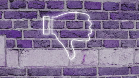 pulgares hacia abajo signo de neón en la pared de ladrillo 4k