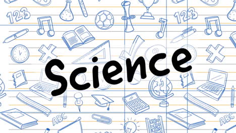 animación de texto de ciencias sobre iconos escolares
