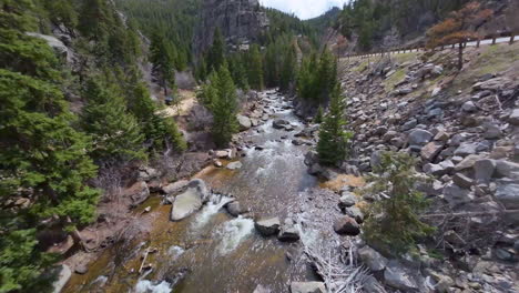 Vuelo-De-Drones-Fpv-En-Las-Montañas-De-Colorado-Sobre-El-Río-A-Través-De-árboles-Al-Lado-De-La-Carretera