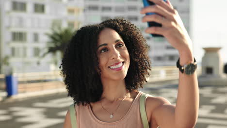 City,-phone-and-video-call-girl-with-wave