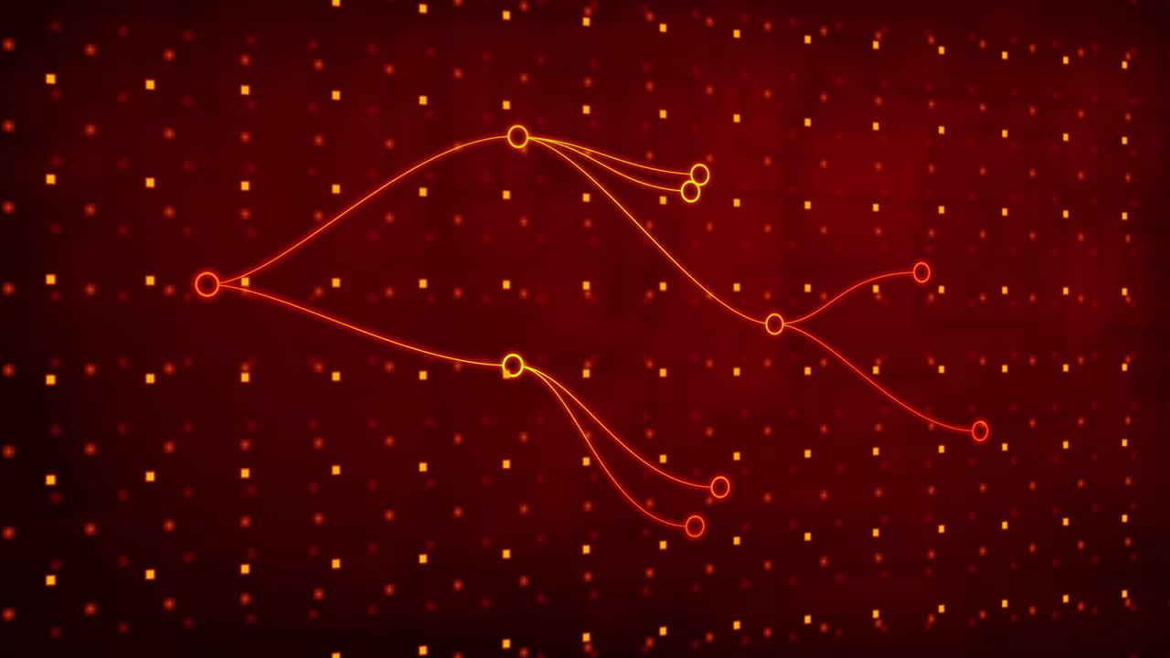 Animation of network of connection with red and yellow dots on red background
